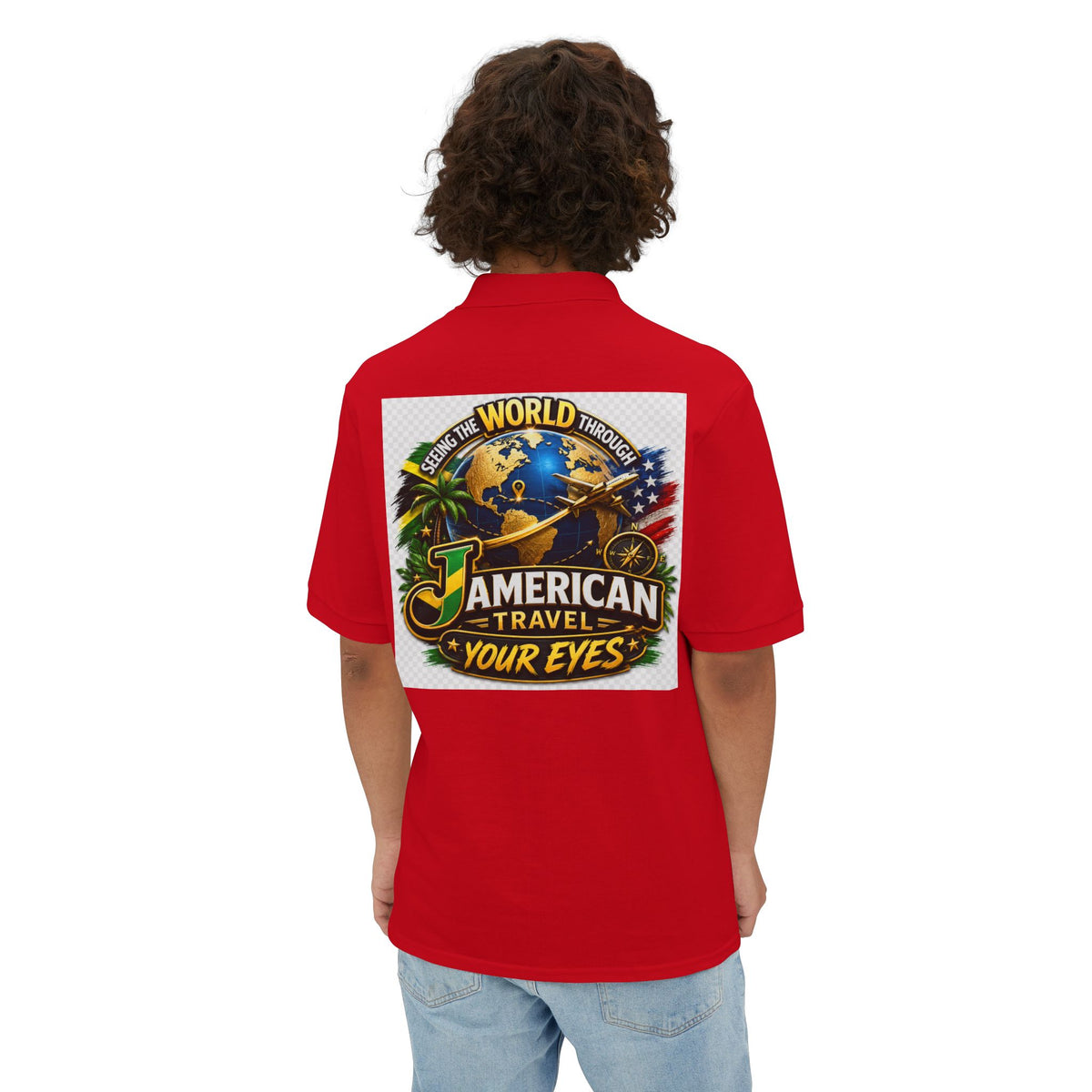 JAmerican Travel Polo — "See the World Through JAmerican Travel Your Eyes" Graphic Polo