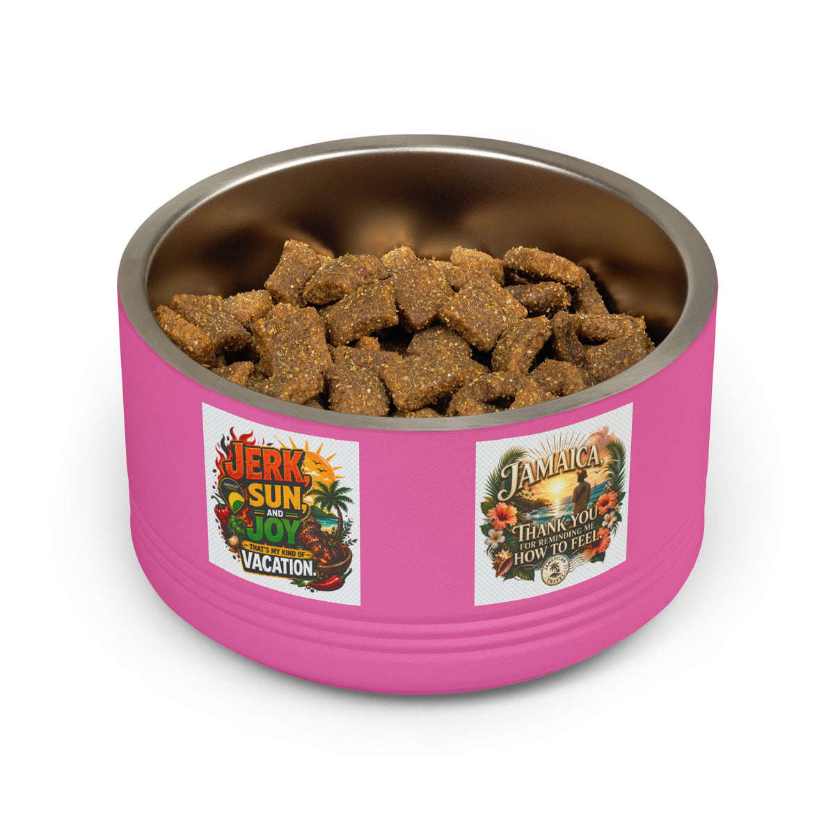 18oz Stainless Pet Bowl — Tropical Jamaica 'Jerk Sun & Joy' Vacation Design
