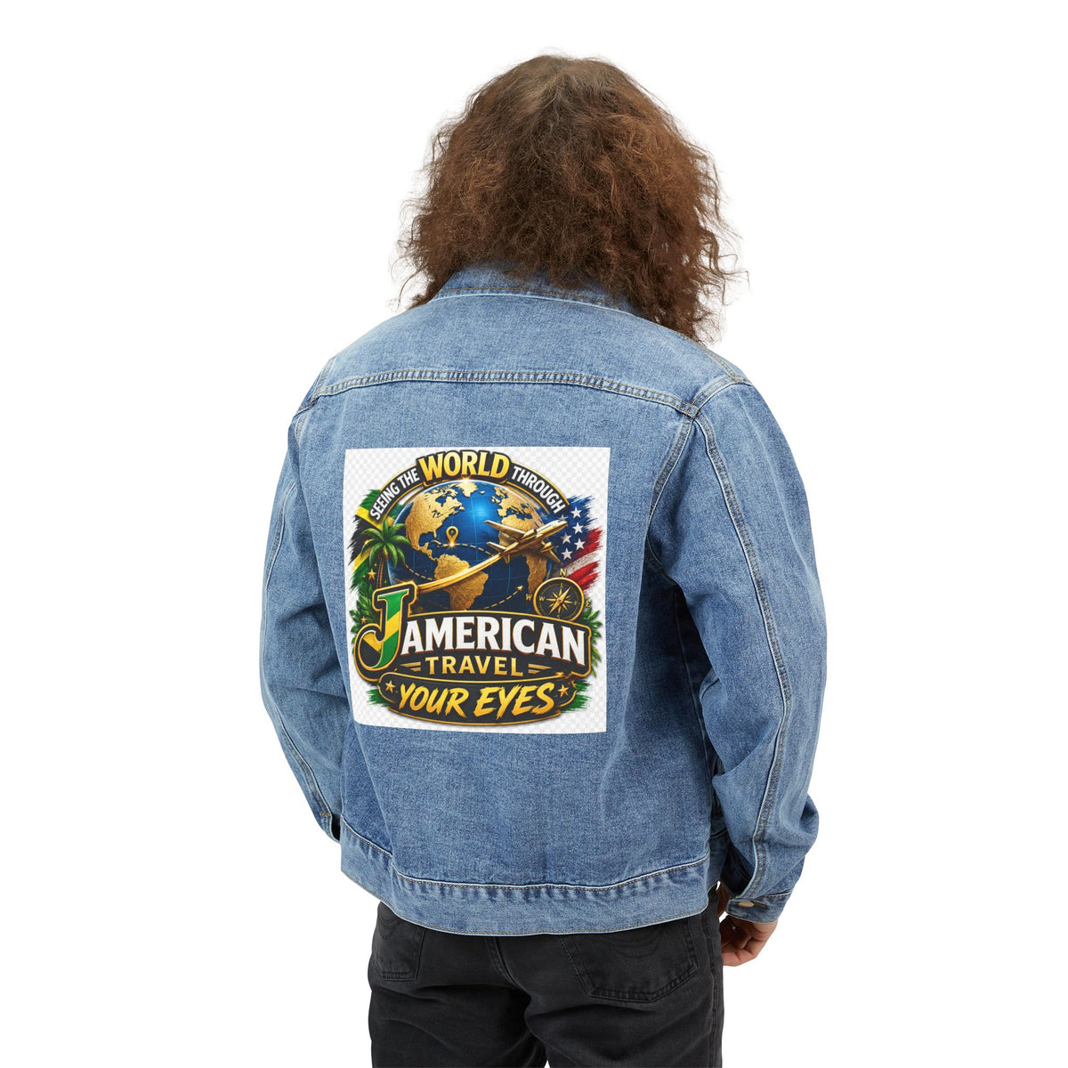 Denim Jacket - Vintage 'American Travel' Globe Patch Back Graphic