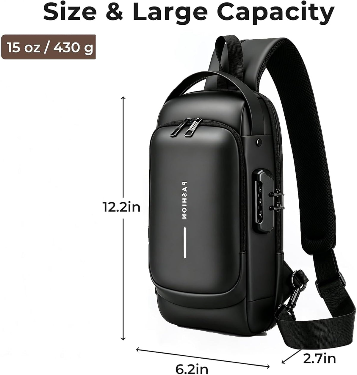 Sling Bag for Men Women, Theft Crossbody Backpack with USB Charging Port, Waterproof Chest Bag with Password Lock