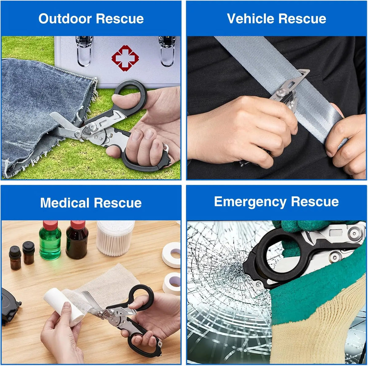 6In1 Multifunctional Trauma Shears Emergency Response Scissors with Seatbelt Cutter Glass Breaker for Outdoor Rescue First Aid