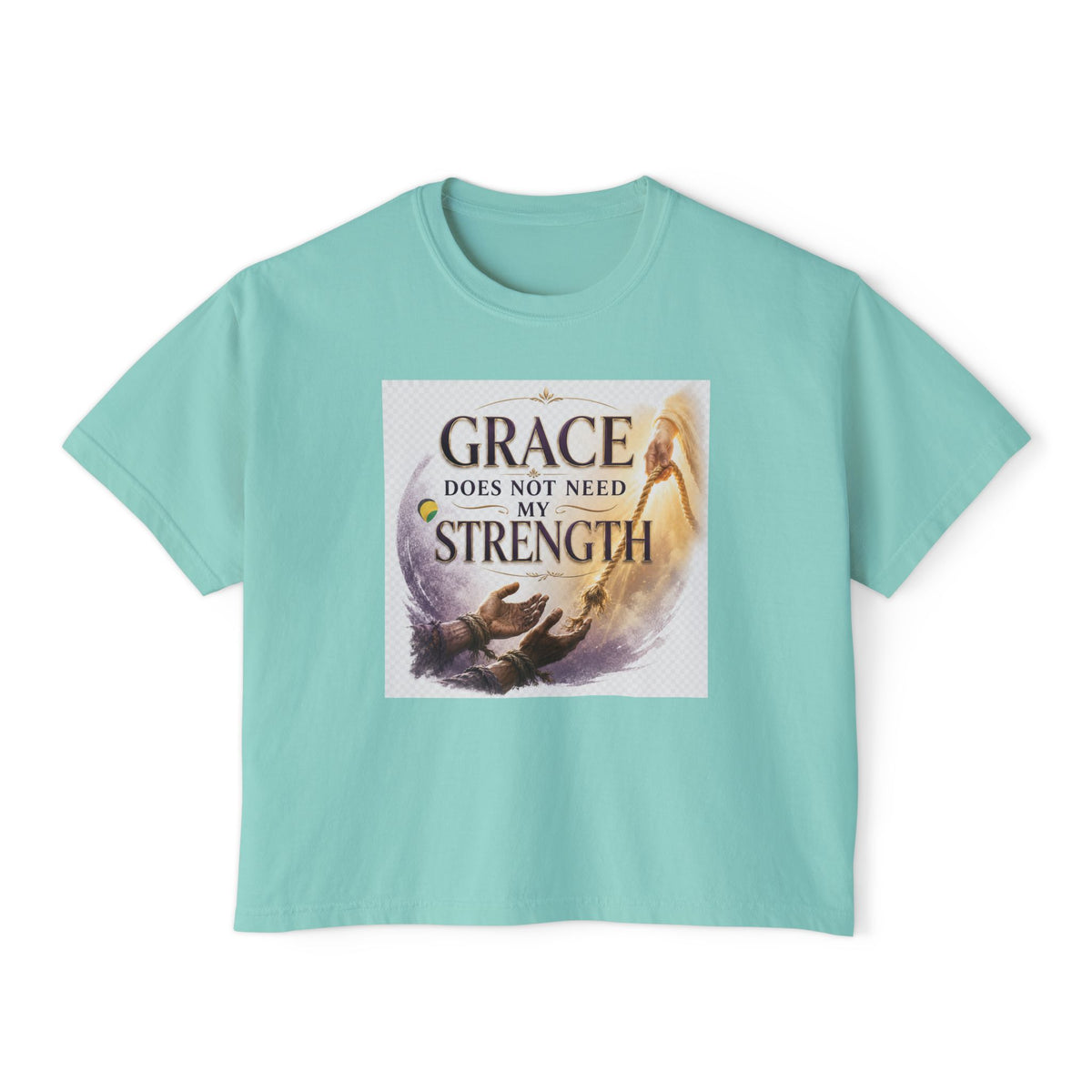 Christian Inspirational Boxy Tee — "Grace Does Not Need Strength" / "My Soul Will Hope Again"