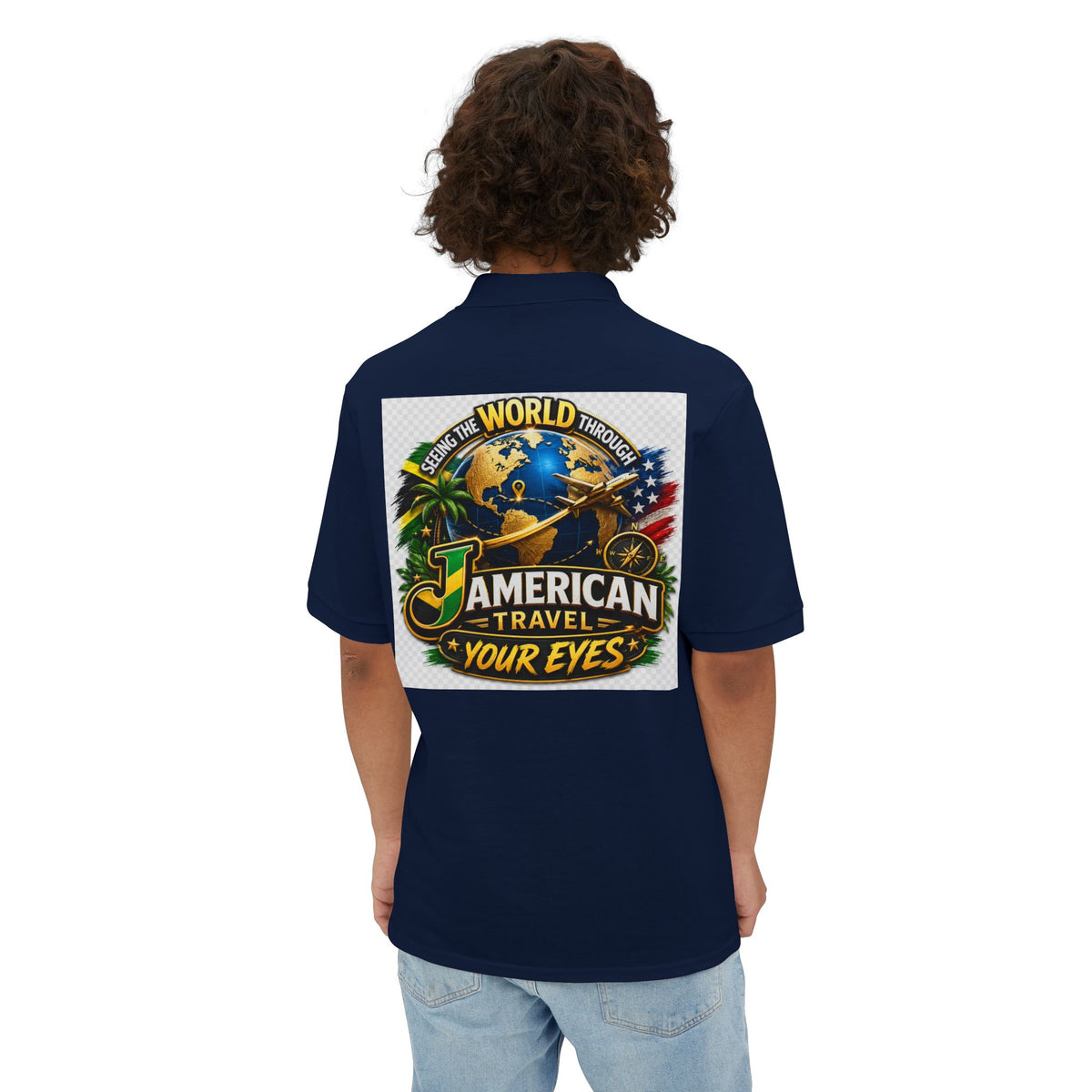 JAmerican Travel Polo — "See the World Through JAmerican Travel Your Eyes" Graphic Polo