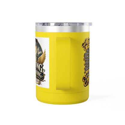 Waiting Is Not Losing mug | Inspirational hourglass design, gold wings, 15oz tumbler