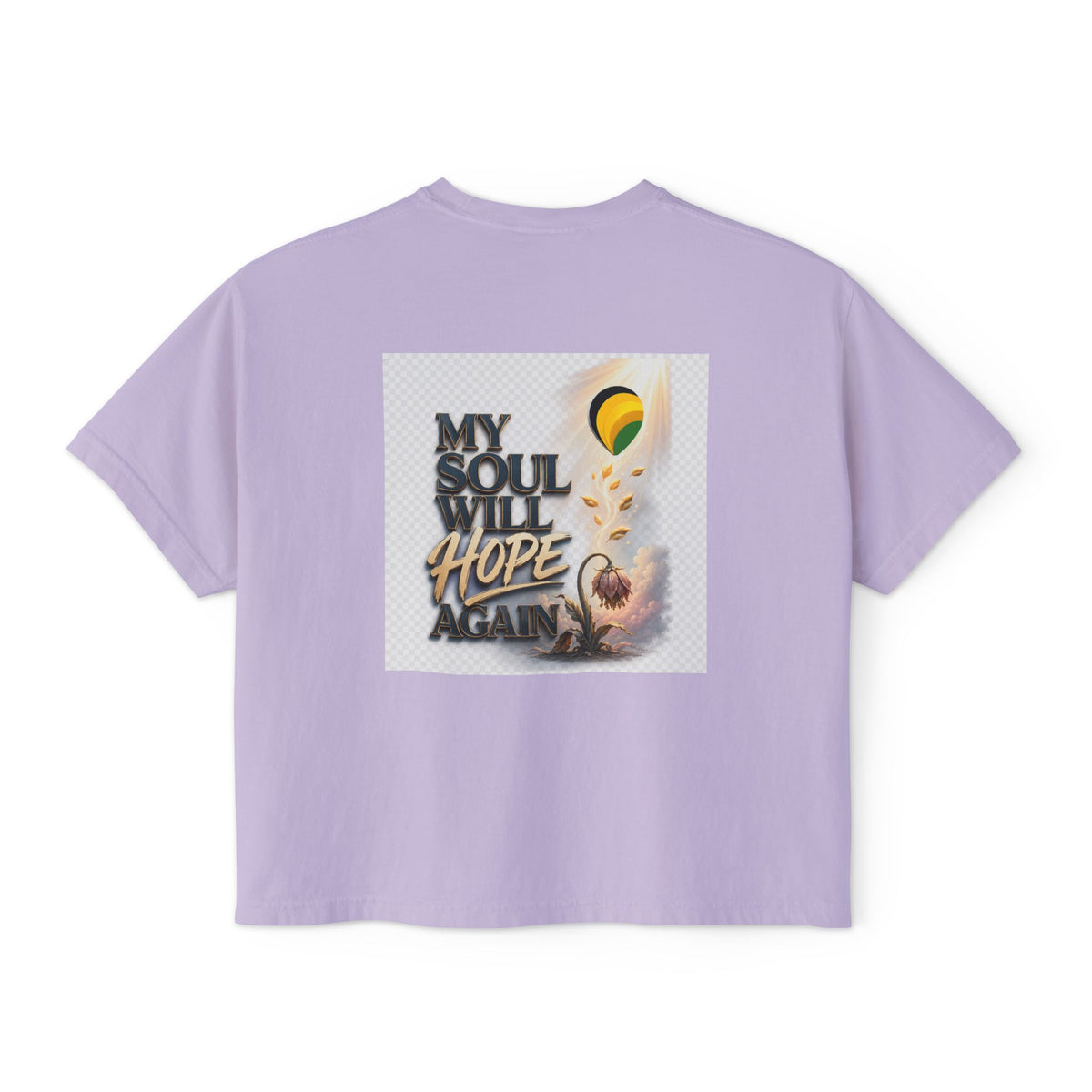 Christian Inspirational Boxy Tee — "Grace Does Not Need Strength" / "My Soul Will Hope Again"