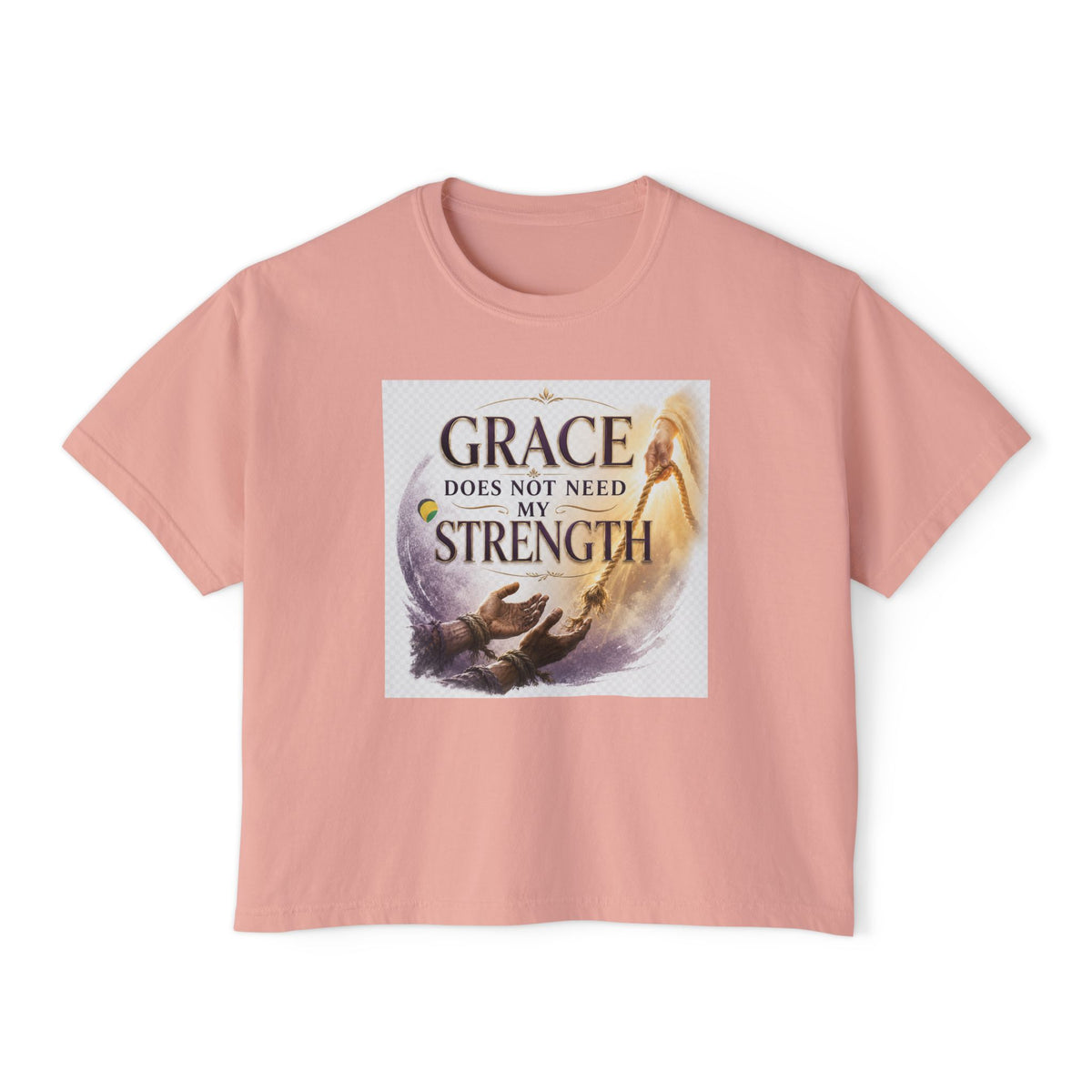 Christian Inspirational Boxy Tee — "Grace Does Not Need Strength" / "My Soul Will Hope Again"