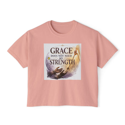 Christian Inspirational Boxy Tee — "Grace Does Not Need Strength" / "My Soul Will Hope Again"