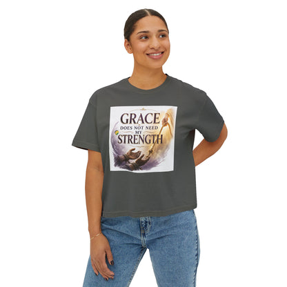 Christian Inspirational Boxy Tee — "Grace Does Not Need Strength" / "My Soul Will Hope Again"