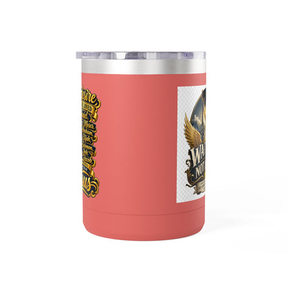 Waiting Is Not Losing mug | Inspirational hourglass design, gold wings, 15oz tumbler