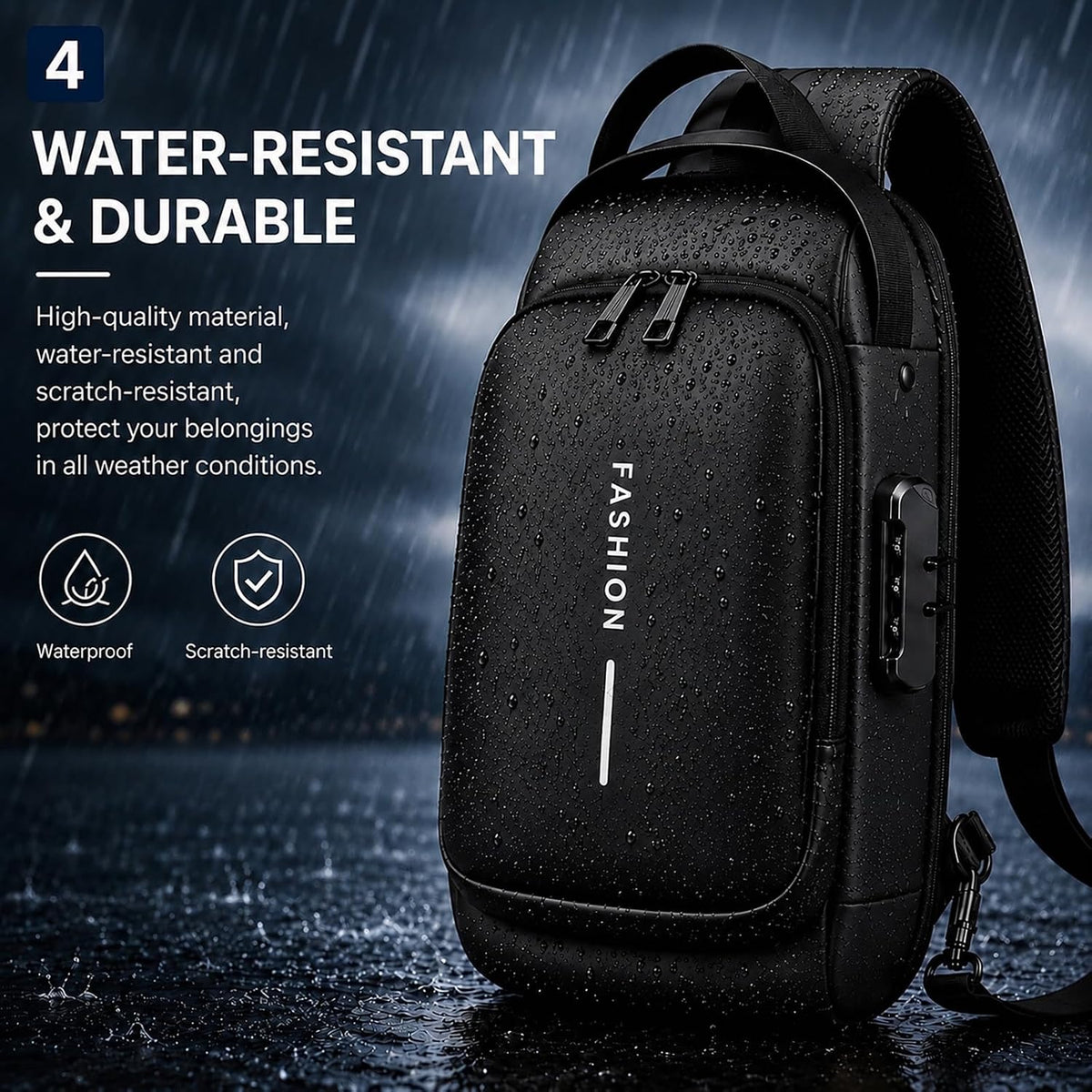 Sling Bag for Men Women, Theft Crossbody Backpack with USB Charging Port, Waterproof Chest Bag with Password Lock