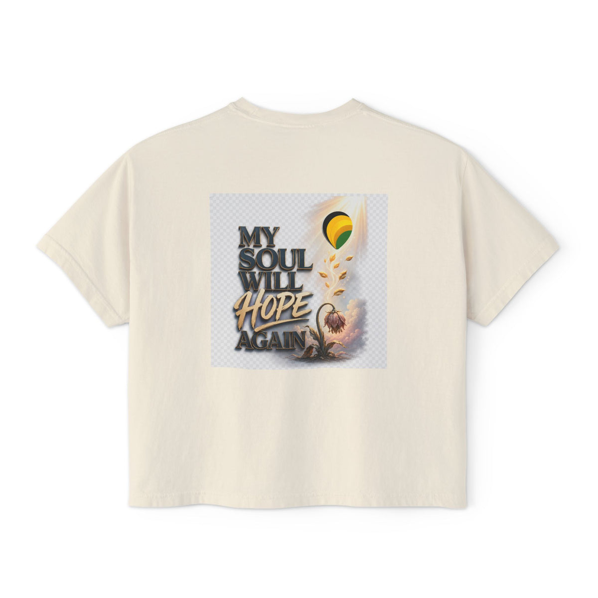 Christian Inspirational Boxy Tee — "Grace Does Not Need Strength" / "My Soul Will Hope Again"