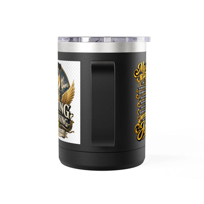 Waiting Is Not Losing mug | Inspirational hourglass design, gold wings, 15oz tumbler