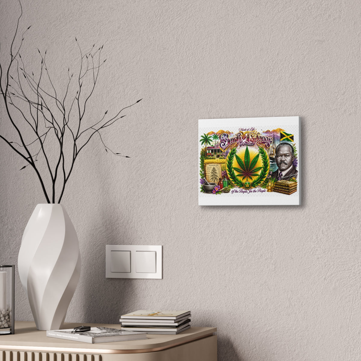 Reggae Herb of Life Canvas Print — Jamaican Rastafarian Cannabis Artwork, 'Bush & Curvns' Decorative Wall Art