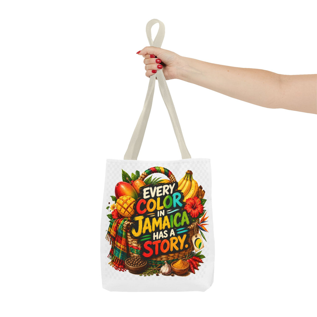 Jamaica Story Tote Bag — "Every Color in Jamaica Has a Story" All-Over Print