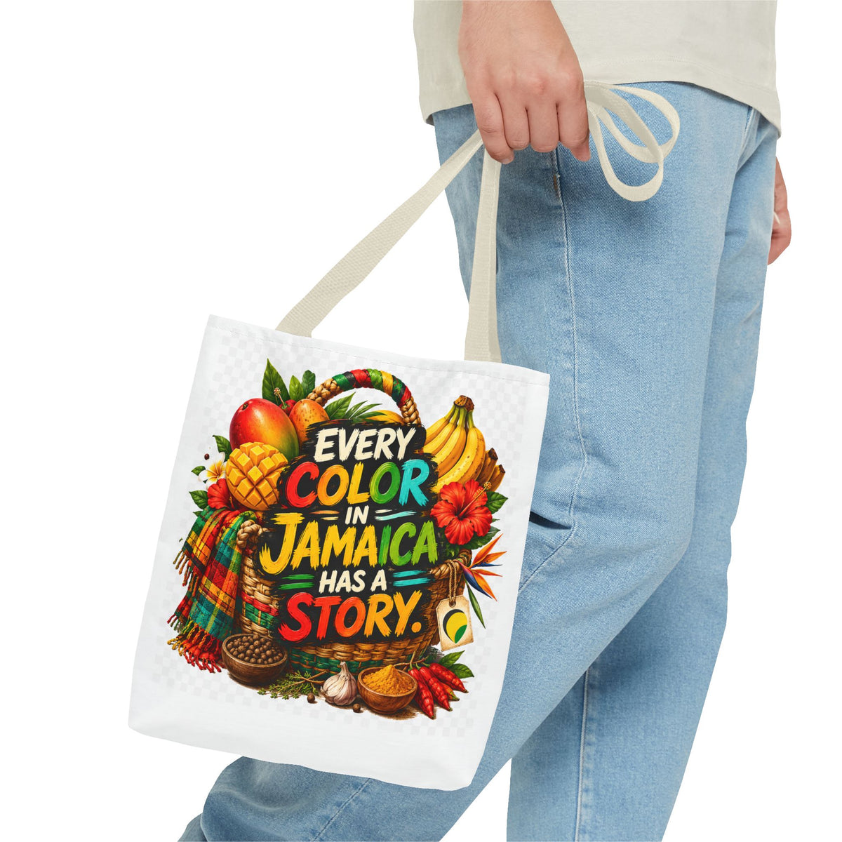 Jamaica Story Tote Bag — "Every Color in Jamaica Has a Story" All-Over Print