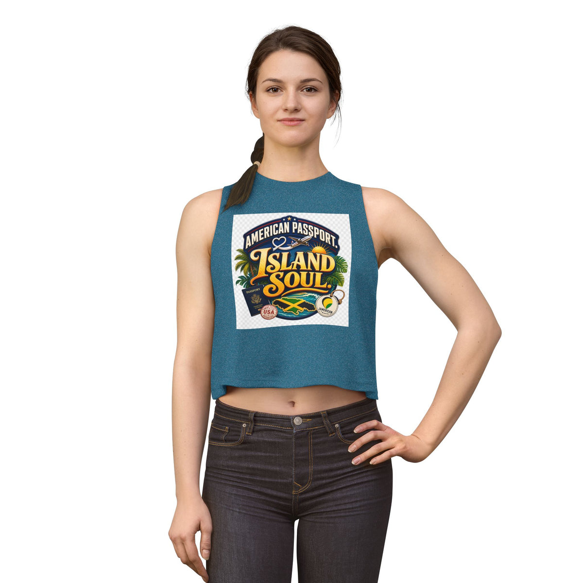 Island Soul Crop Top — American Passport Tropical Travel Graphic