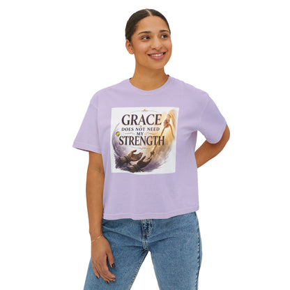 Christian Inspirational Boxy Tee — "Grace Does Not Need Strength" / "My Soul Will Hope Again"