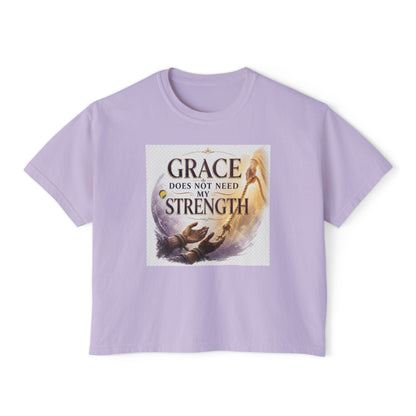 Christian Inspirational Boxy Tee — "Grace Does Not Need Strength" / "My Soul Will Hope Again"