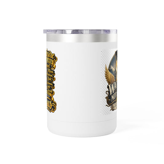 Waiting Is Not Losing mug | Inspirational hourglass design, gold wings, 15oz tumbler