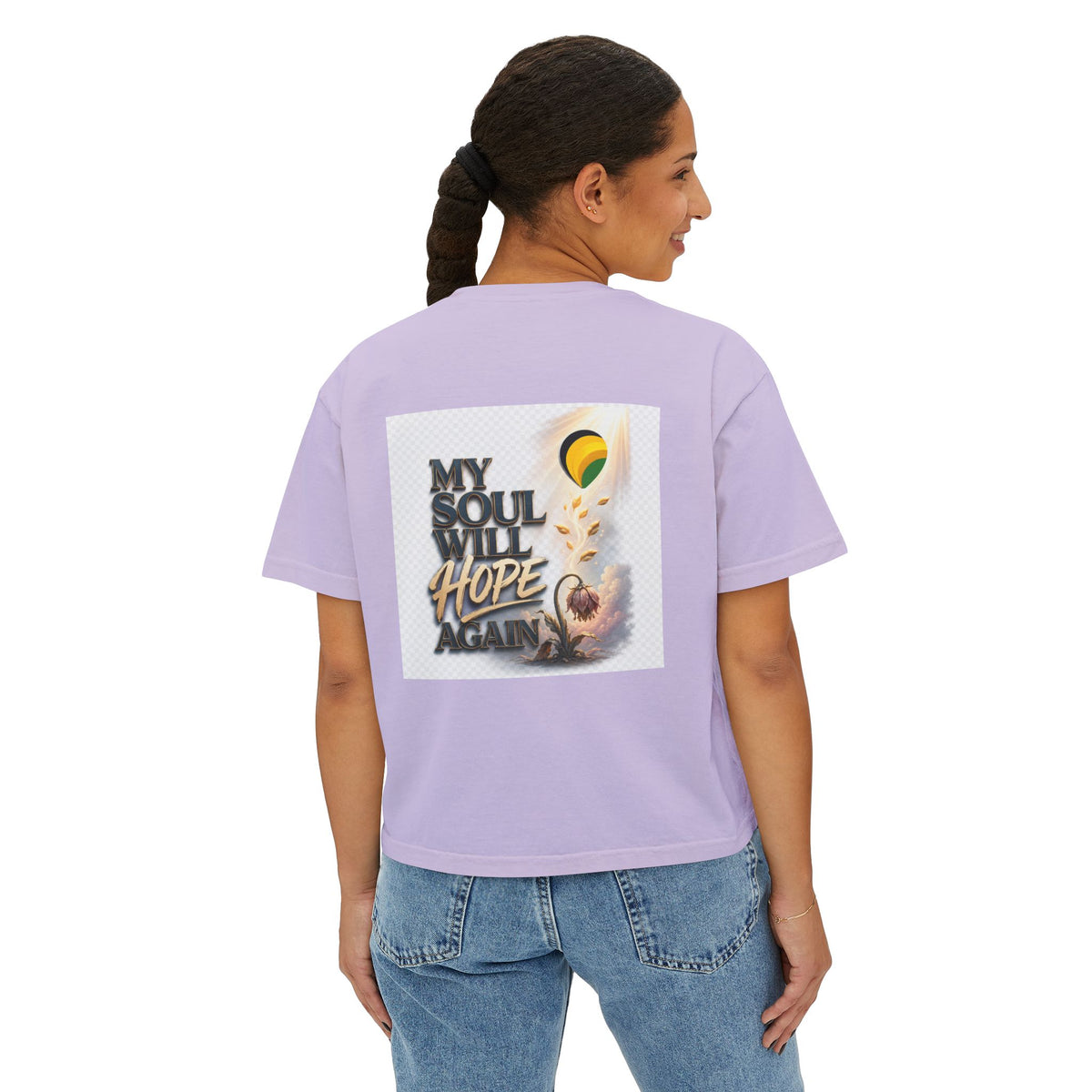 Christian Inspirational Boxy Tee — "Grace Does Not Need Strength" / "My Soul Will Hope Again"