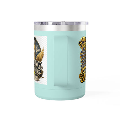 Waiting Is Not Losing mug | Inspirational hourglass design, gold wings, 15oz tumbler