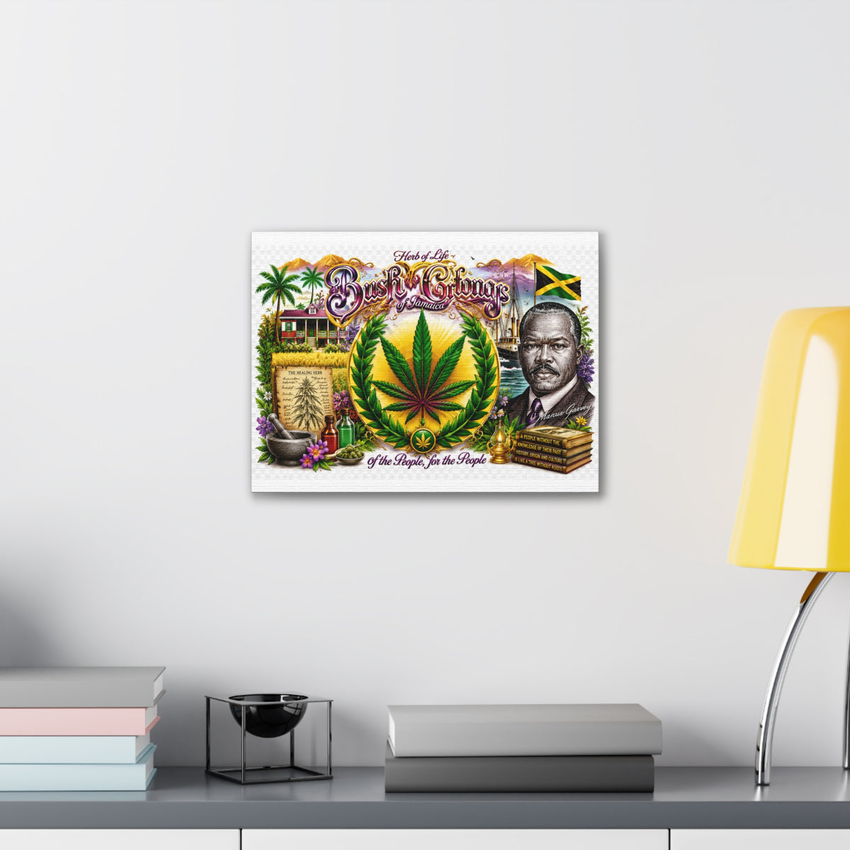 Reggae Herb of Life Canvas Print — Jamaican Rastafarian Cannabis Artwork, 'Bush & Curvns' Decorative Wall Art