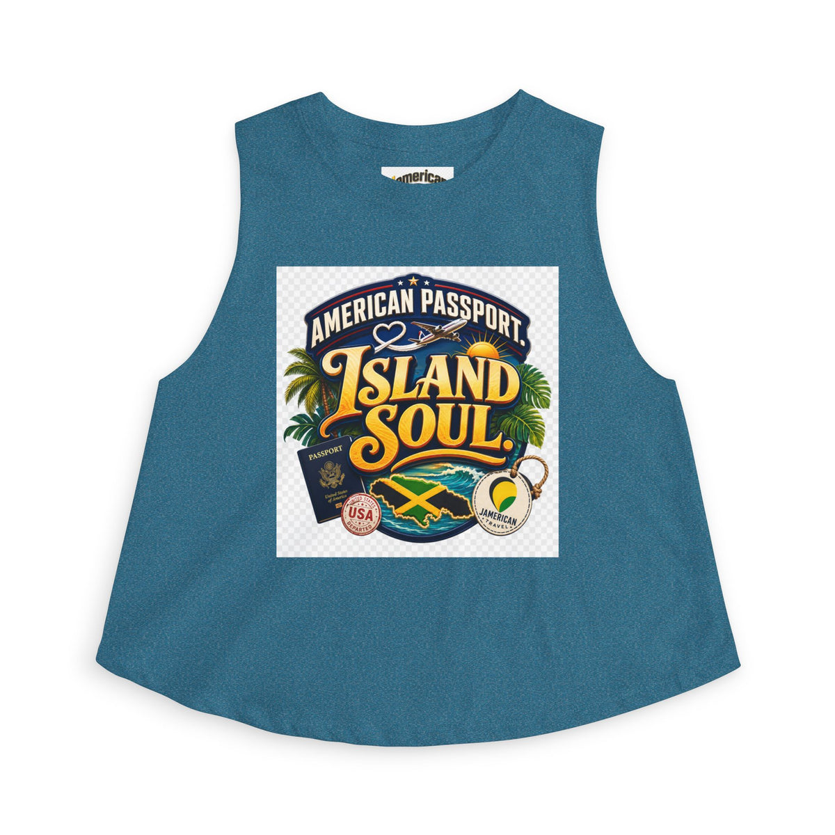 Island Soul Crop Top — American Passport Tropical Travel Graphic