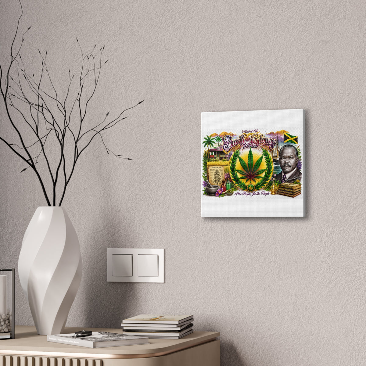 Reggae Herb of Life Canvas Print — Jamaican Rastafarian Cannabis Artwork, 'Bush & Curvns' Decorative Wall Art