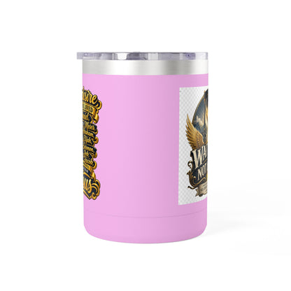 Waiting Is Not Losing mug | Inspirational hourglass design, gold wings, 15oz tumbler