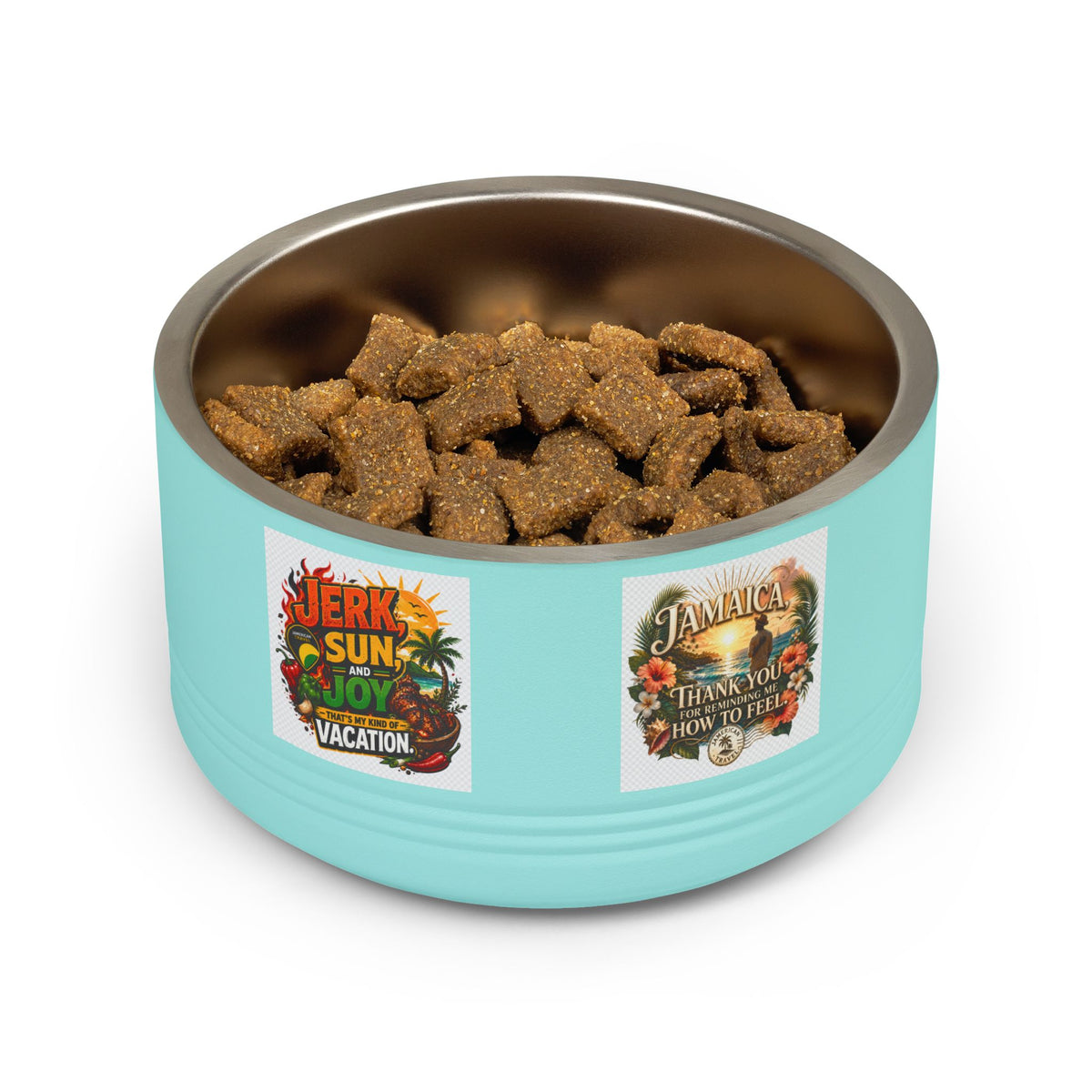 18oz Stainless Pet Bowl — Tropical Jamaica 'Jerk Sun & Joy' Vacation Design