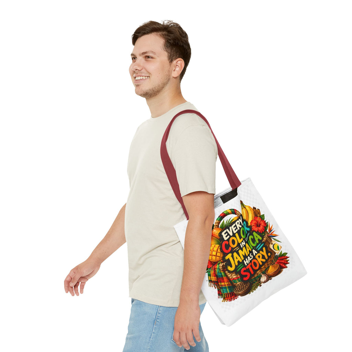 Jamaica Story Tote Bag — "Every Color in Jamaica Has a Story" All-Over Print