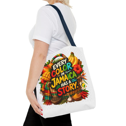 Jamaica Story Tote Bag — "Every Color in Jamaica Has a Story" All-Over Print