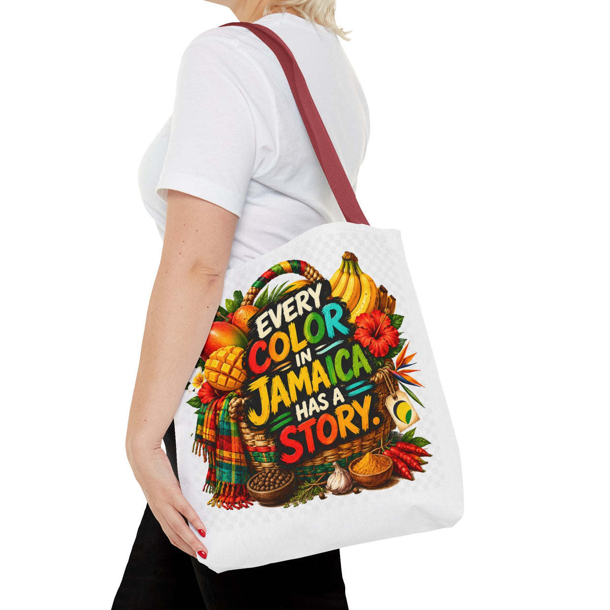 Jamaica Story Tote Bag — "Every Color in Jamaica Has a Story" All-Over Print