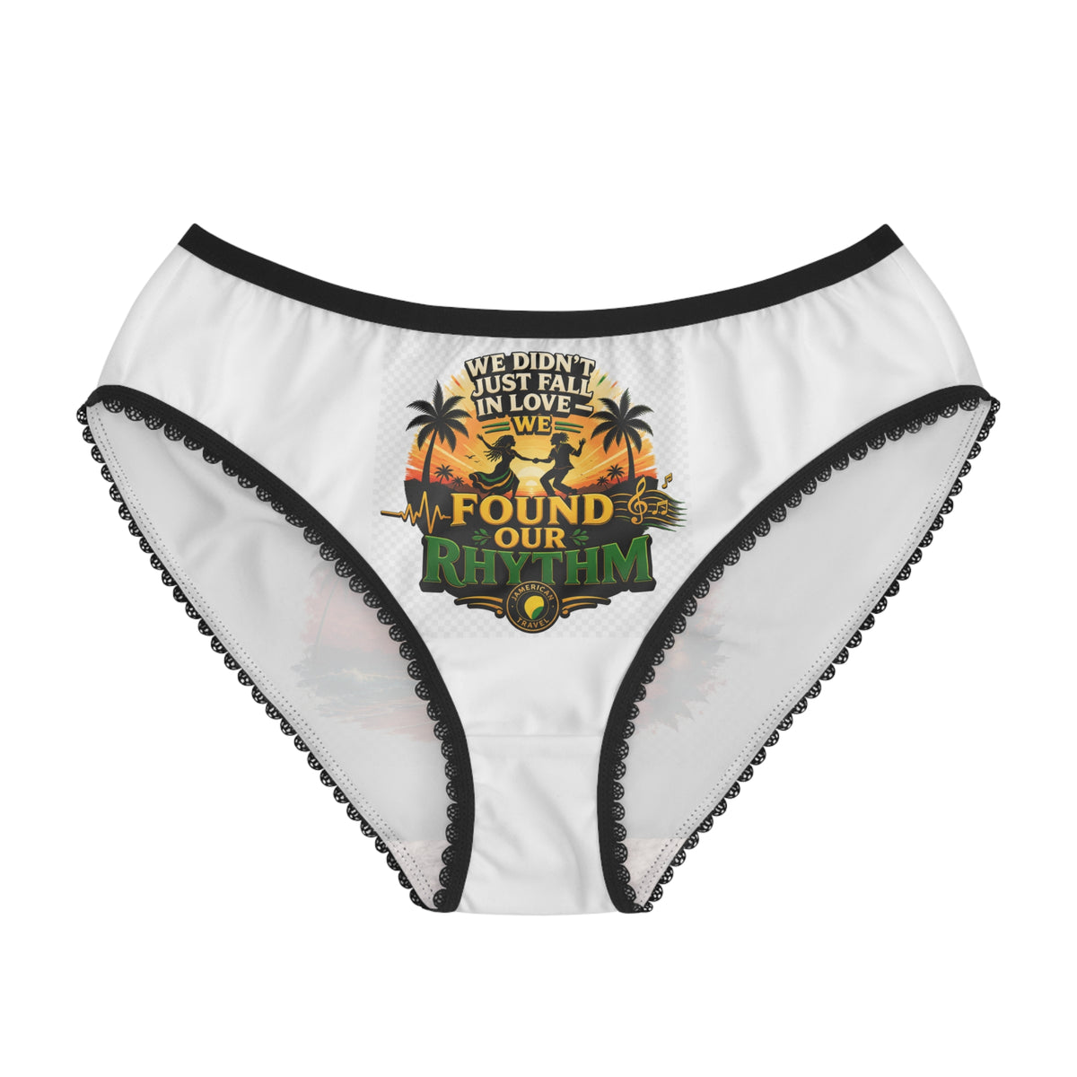 Women's Briefs — Jamaica Sunset & Rhythm Graphic Lingerie (Tropical Couple Design)