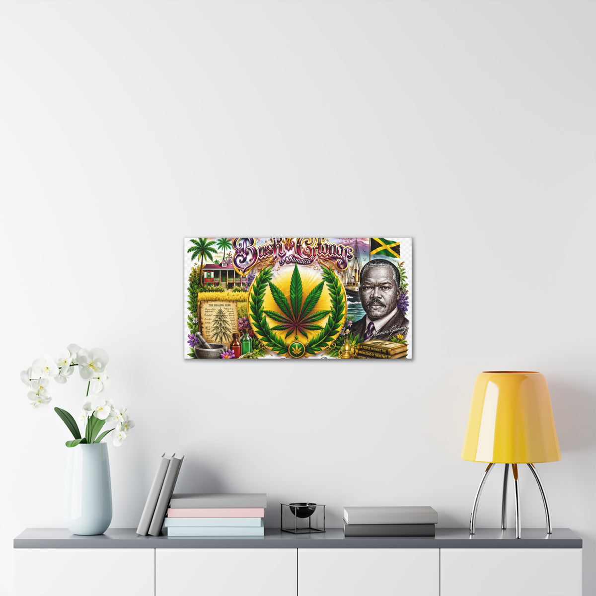 Reggae Herb of Life Canvas Print — Jamaican Rastafarian Cannabis Artwork, 'Bush & Curvns' Decorative Wall Art