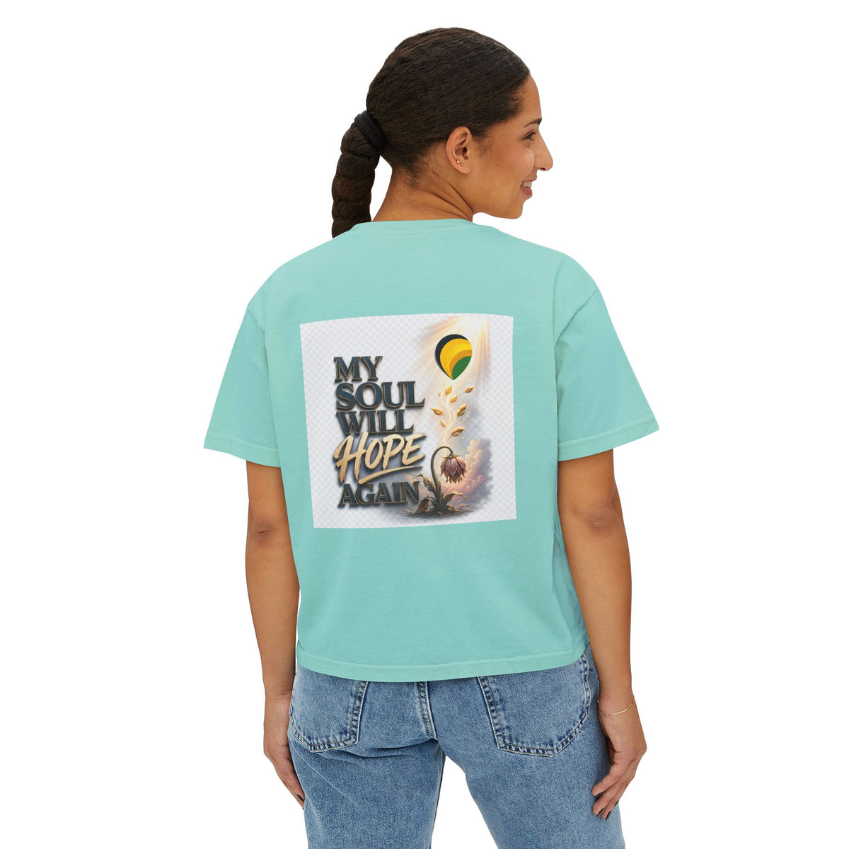 Christian Inspirational Boxy Tee — "Grace Does Not Need Strength" / "My Soul Will Hope Again"