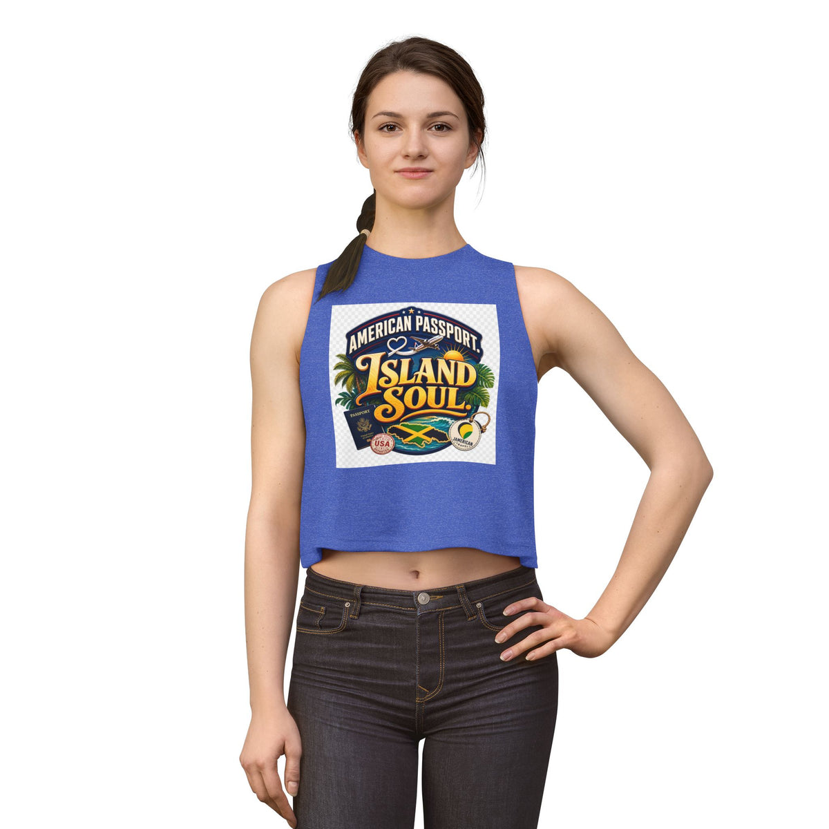Island Soul Crop Top — American Passport Tropical Travel Graphic