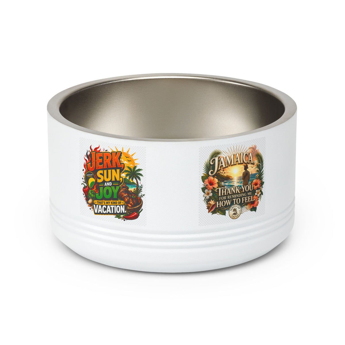 18oz Stainless Pet Bowl — Tropical Jamaica 'Jerk Sun & Joy' Vacation Design