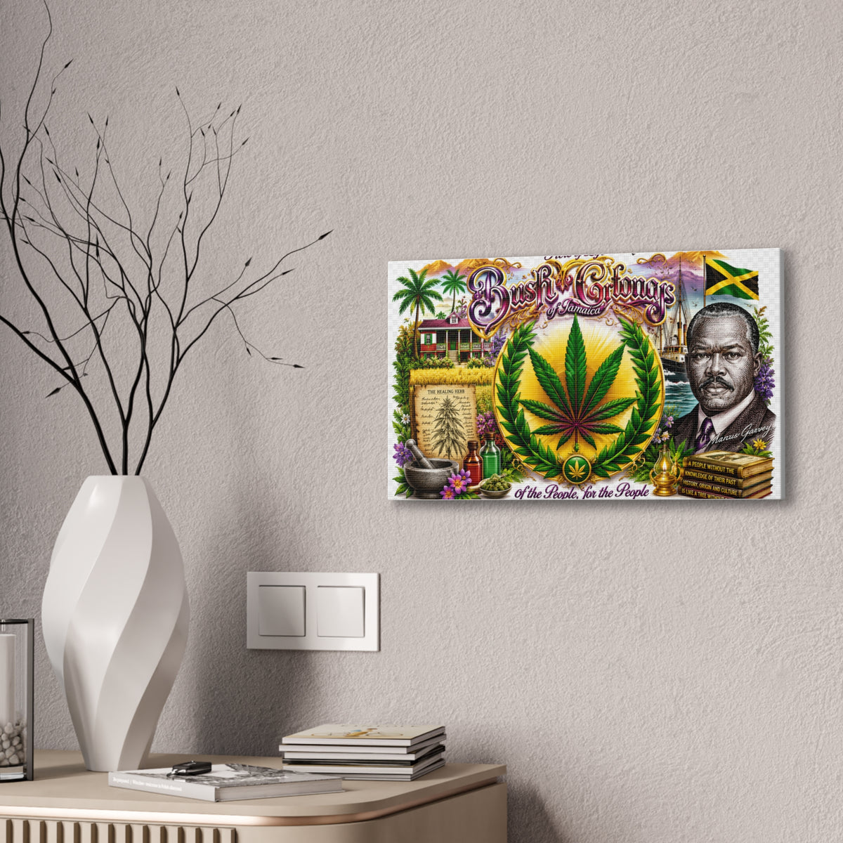 Reggae Herb of Life Canvas Print — Jamaican Rastafarian Cannabis Artwork, 'Bush & Curvns' Decorative Wall Art