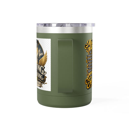 Waiting Is Not Losing mug | Inspirational hourglass design, gold wings, 15oz tumbler
