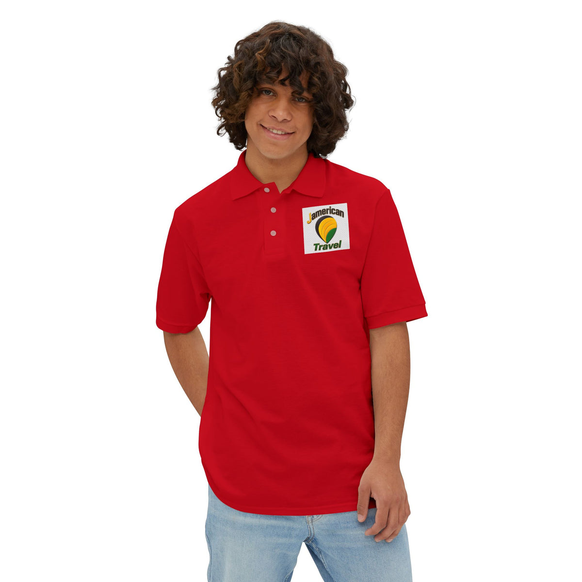 JAmerican Travel Polo — "See the World Through JAmerican Travel Your Eyes" Graphic Polo