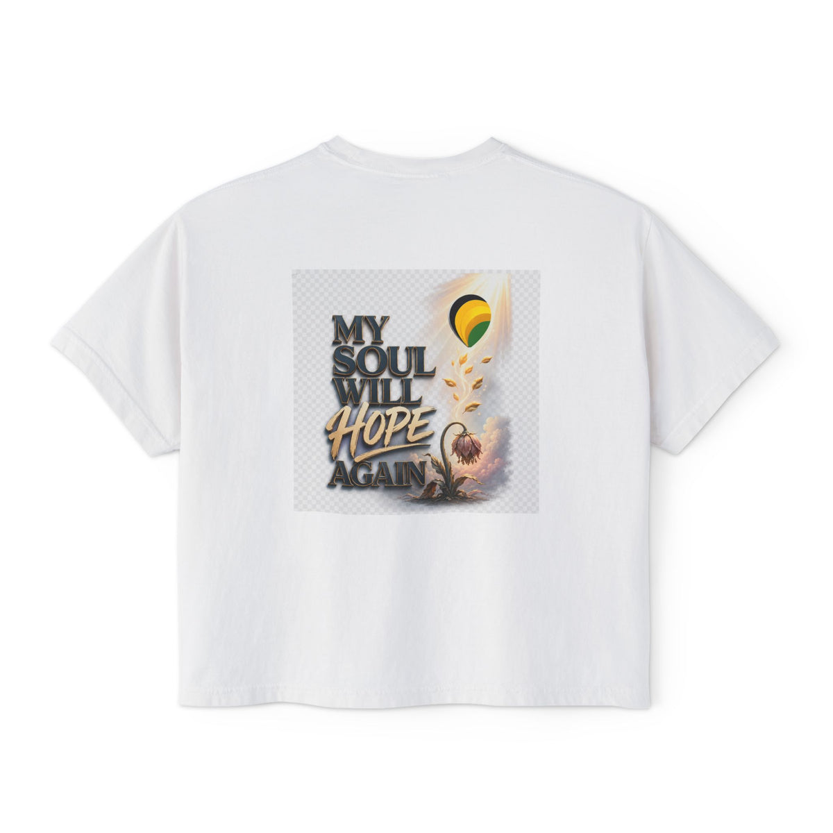 Christian Inspirational Boxy Tee — "Grace Does Not Need Strength" / "My Soul Will Hope Again"