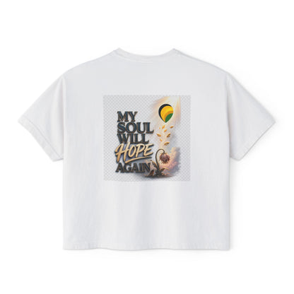 Christian Inspirational Boxy Tee — "Grace Does Not Need Strength" / "My Soul Will Hope Again"