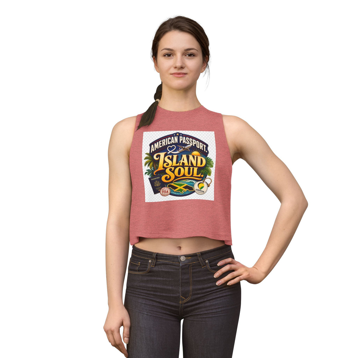 Island Soul Crop Top — American Passport Tropical Travel Graphic