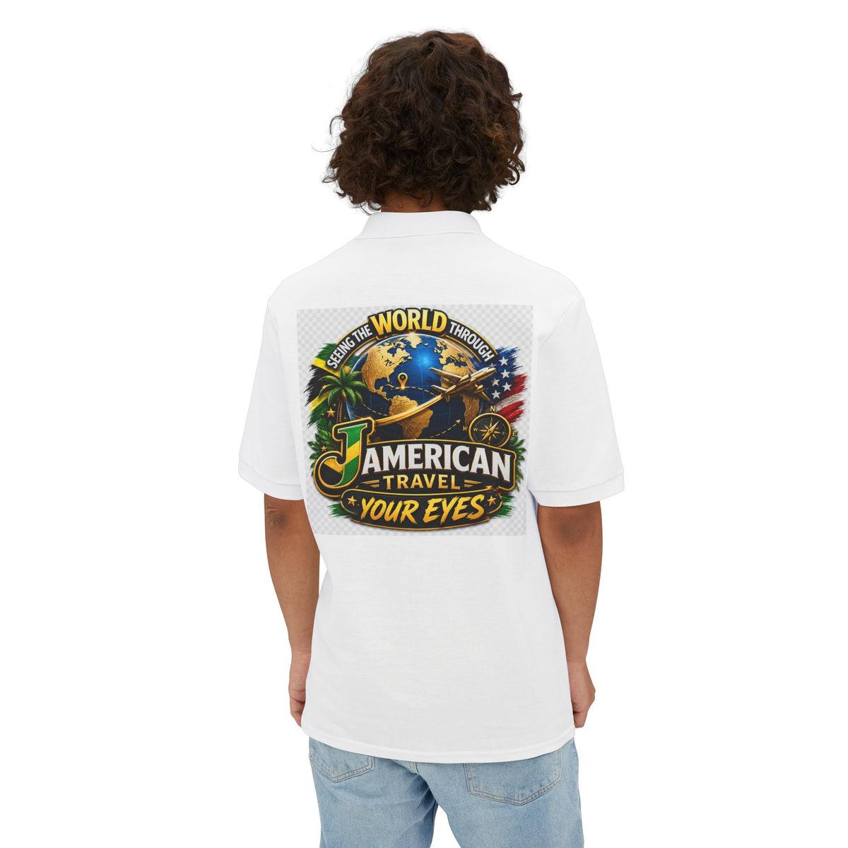 JAmerican Travel Polo — "See the World Through JAmerican Travel Your Eyes" Graphic Polo