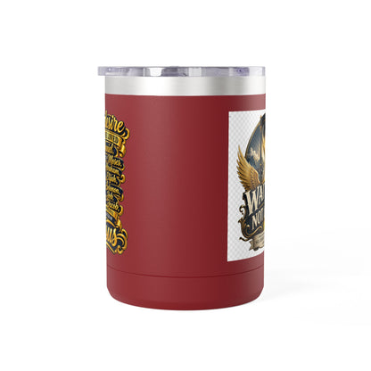 Waiting Is Not Losing mug | Inspirational hourglass design, gold wings, 15oz tumbler