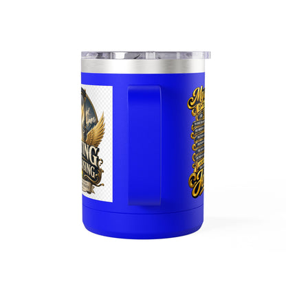Waiting Is Not Losing mug | Inspirational hourglass design, gold wings, 15oz tumbler