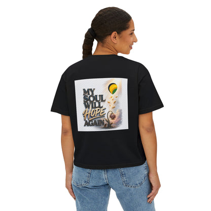 Christian Inspirational Boxy Tee — "Grace Does Not Need Strength" / "My Soul Will Hope Again"