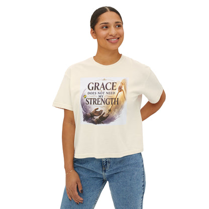 Christian Inspirational Boxy Tee — "Grace Does Not Need Strength" / "My Soul Will Hope Again"