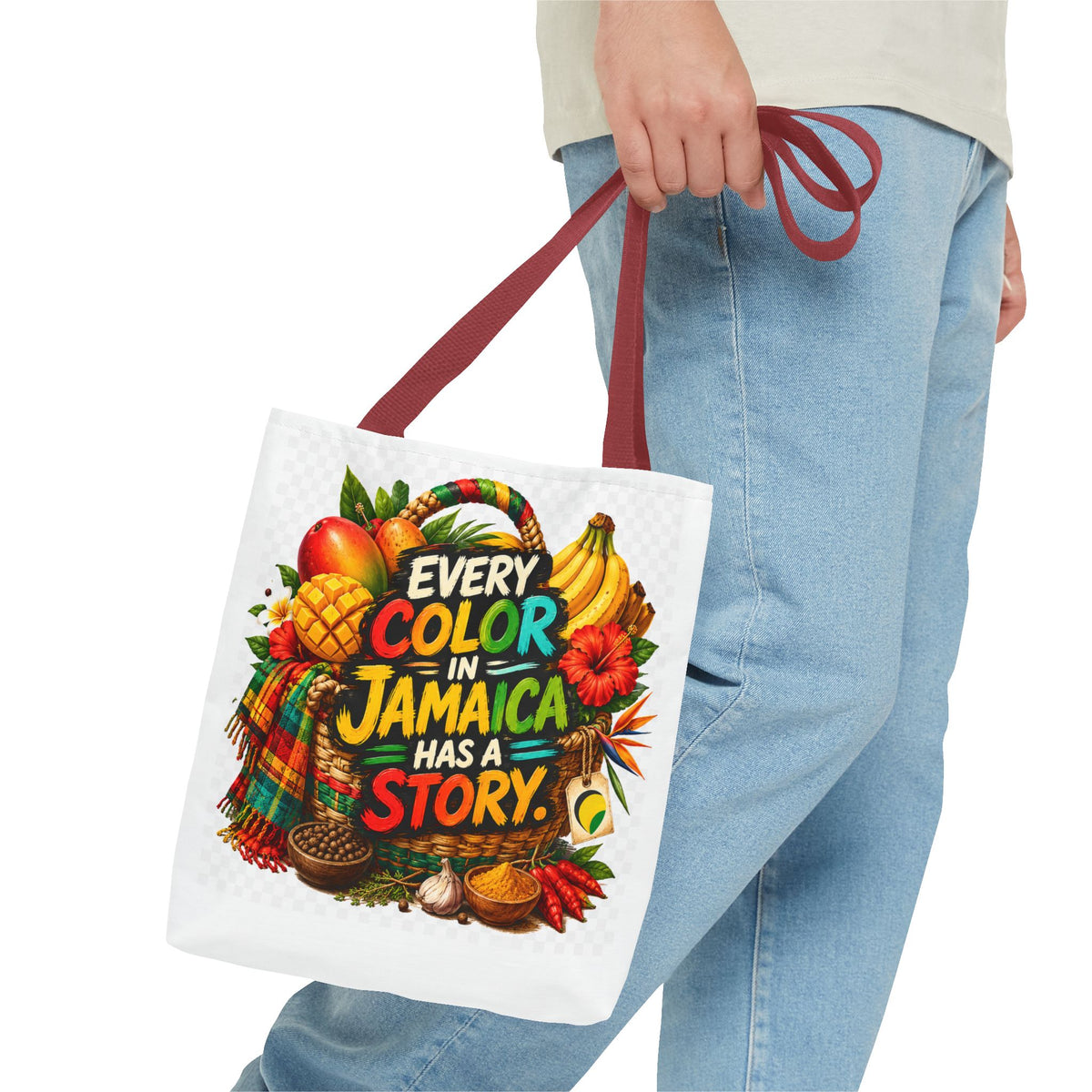 Jamaica Story Tote Bag — "Every Color in Jamaica Has a Story" All-Over Print